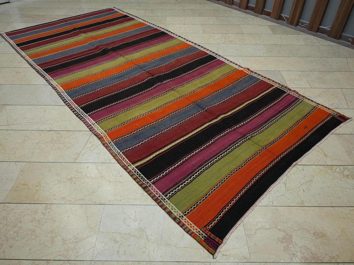 5x11 Minimalist Colorful Stripe Flat Woven Turkish Kilim Rug,Home Living Decor Rugs