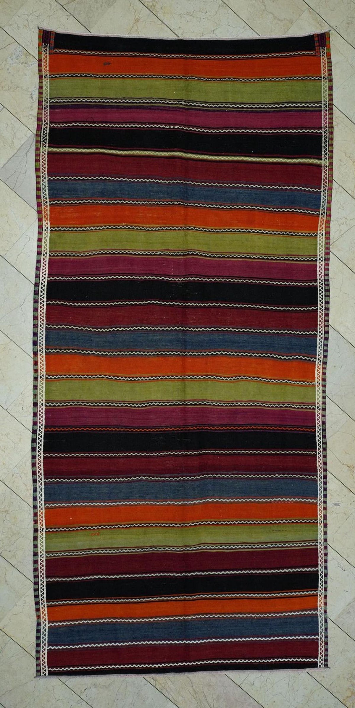 5x11 Minimalist Colorful Stripe Flat Woven Turkish Kilim Rug,Home Living Decor Rugs