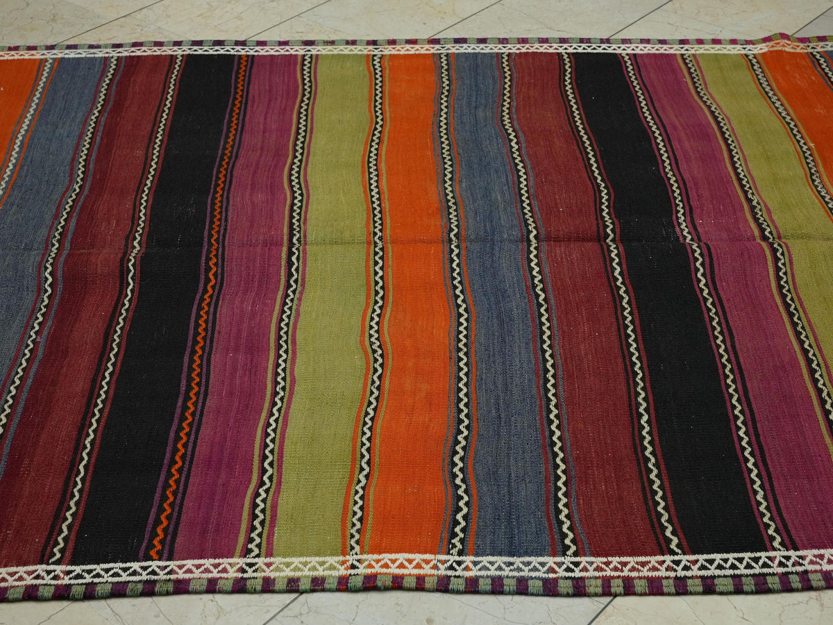 5x11 Minimalist Colorful Stripe Flat Woven Turkish Kilim Rug,Home Living Decor Rugs