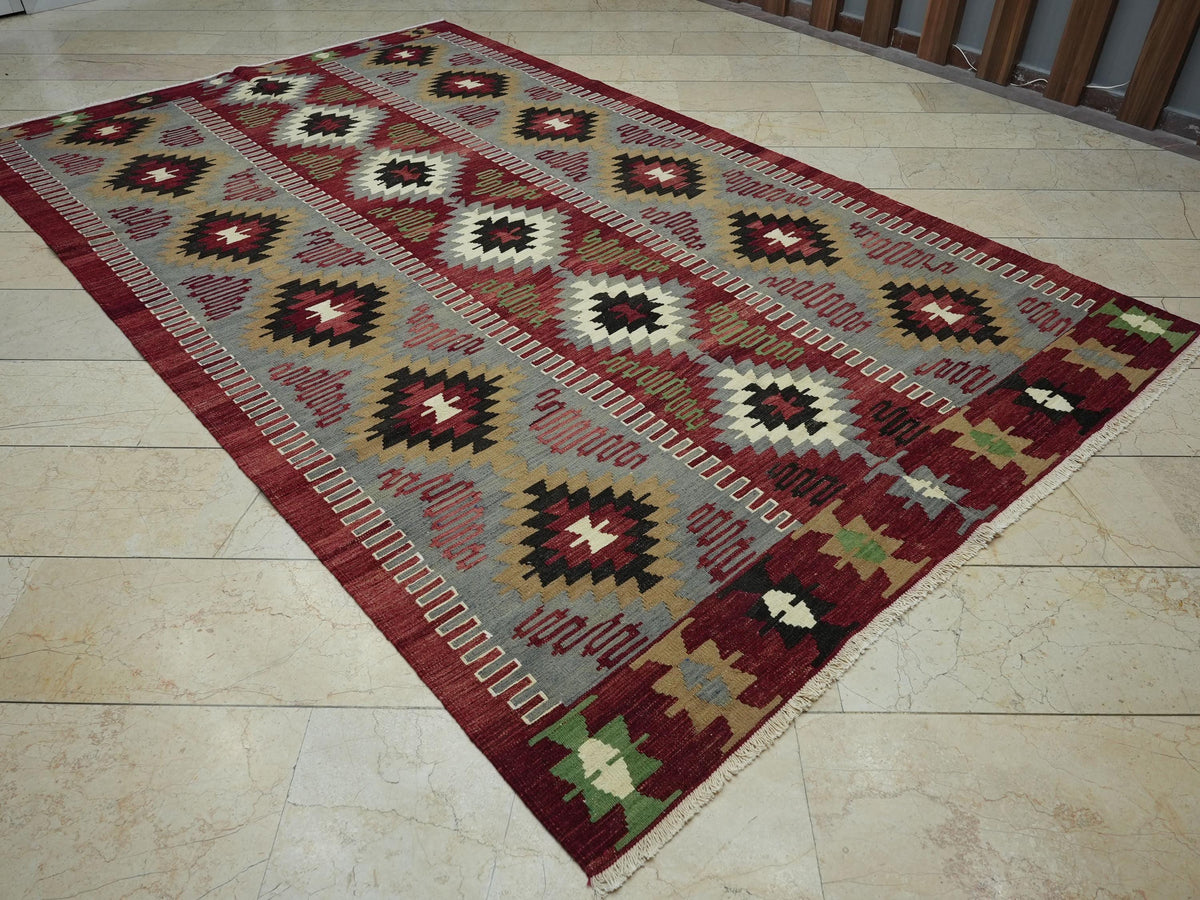 Antique Flat Woven Kilim Rug: 6.6"x10.9' Ft, Home Living Decor Rugs