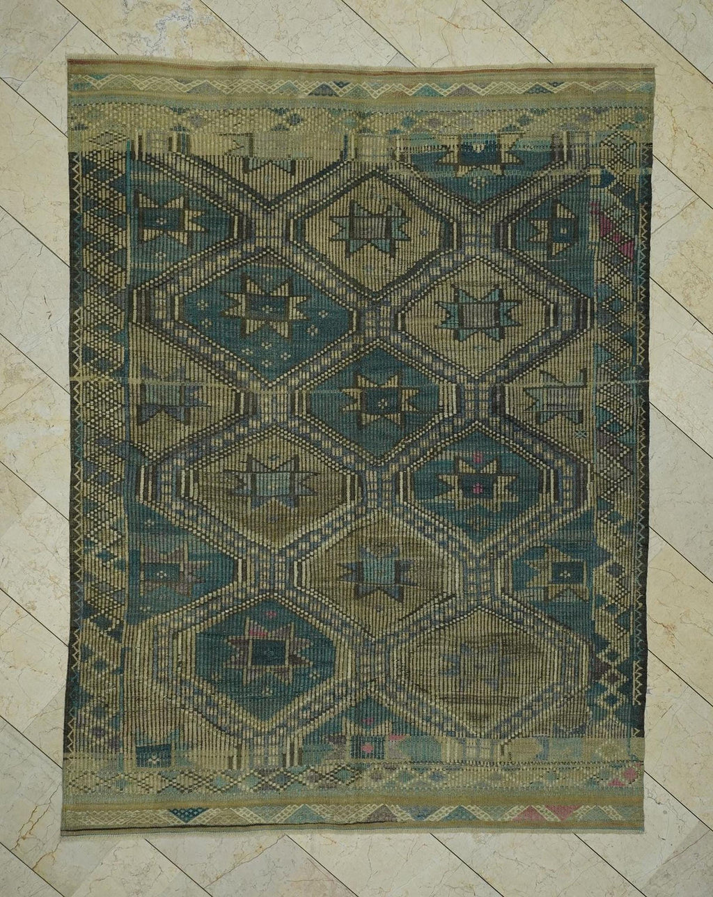 Vintage Turkish Kilim Rug: Handwoven Wool Flat Weave Rugs, 6.1"x8.1" Ft.