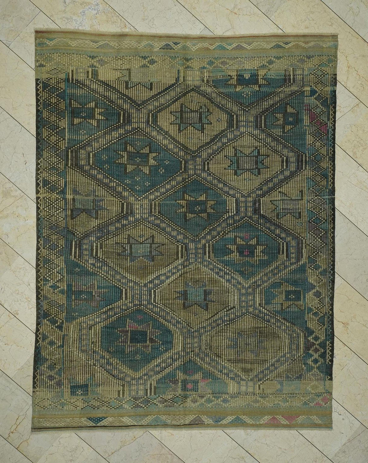 Vintage Turkish Kilim Rug: Handwoven Wool Flat Weave Rugs, 6.1"x8.1" Ft.