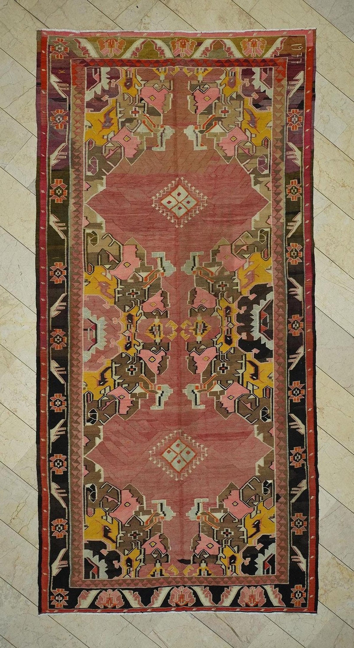 Handmade Kurdish Kilim Rug: Soft Colors, Tribal Flat Weave Vintage Rugs,6,1"x13" Feet.
