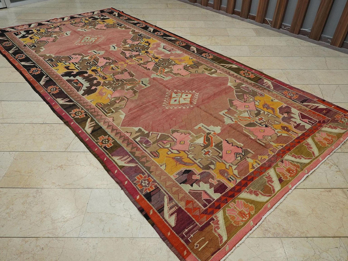 Handmade Kurdish Kilim Rug: Soft Colors, Tribal Flat Weave Vintage Rugs,6,1"x13" Feet.