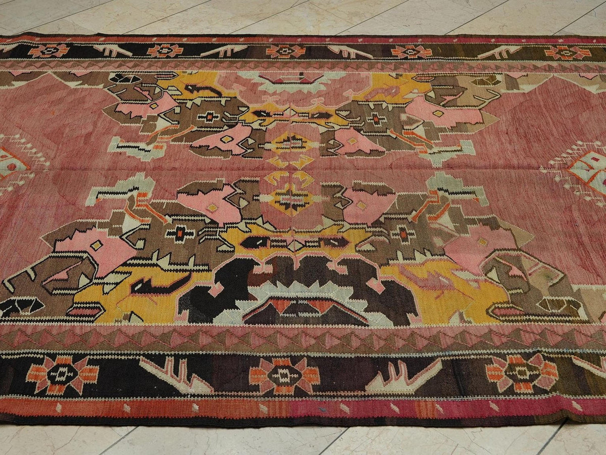 Handmade Kurdish Kilim Rug: Soft Colors, Tribal Flat Weave Vintage Rugs,6,1"x13" Feet.