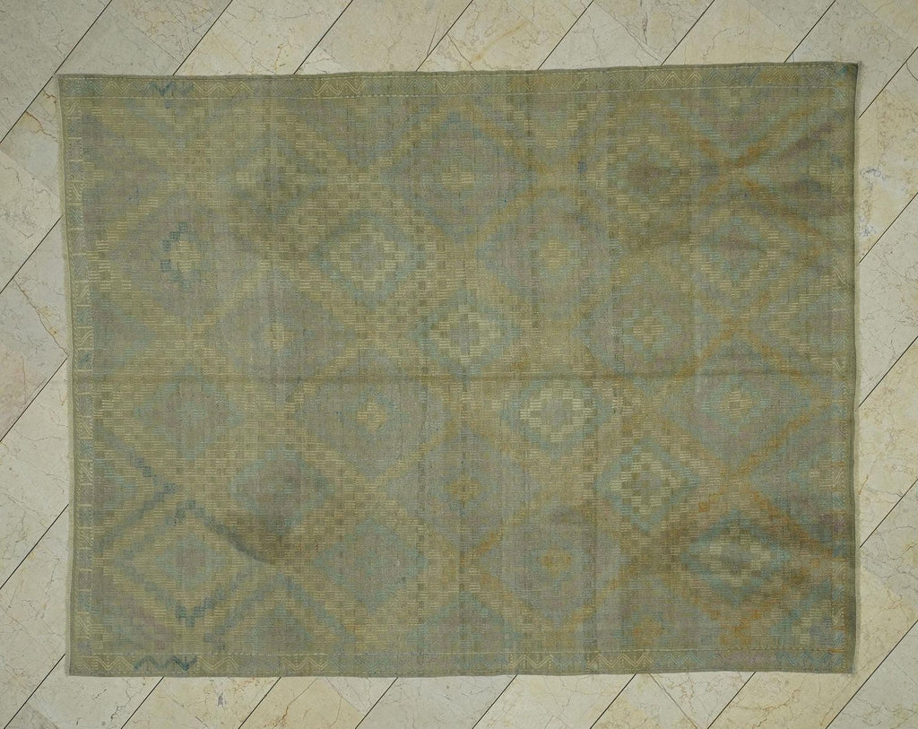 Vintage Turkish Kilim Rug: 6.6 x 8.6 ft, Handwoven Wool,Faded Rugs
