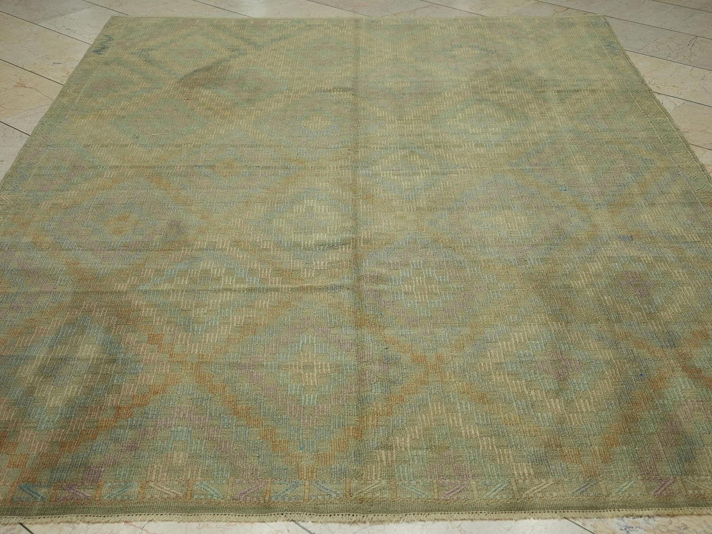 Vintage Turkish Kilim Rug: 6.6 x 8.6 ft, Handwoven Wool,Faded Rugs