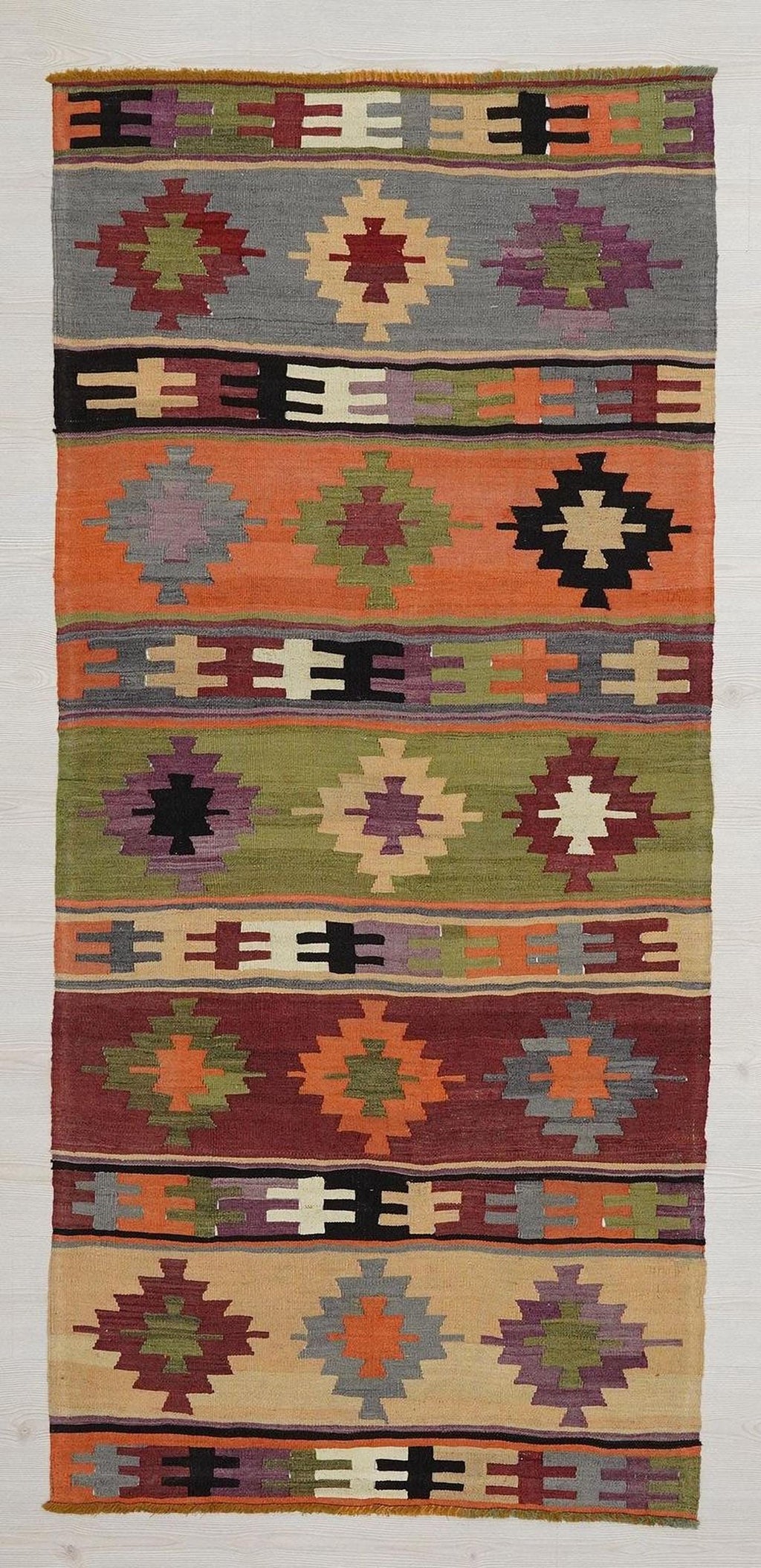 Small Vintage Turkish Kilim Rug,Handwoven Wool Rugs 3.4x7.5