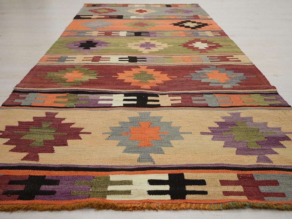 Small Vintage Turkish Kilim Rug,Handwoven Wool Rugs 3.4x7.5