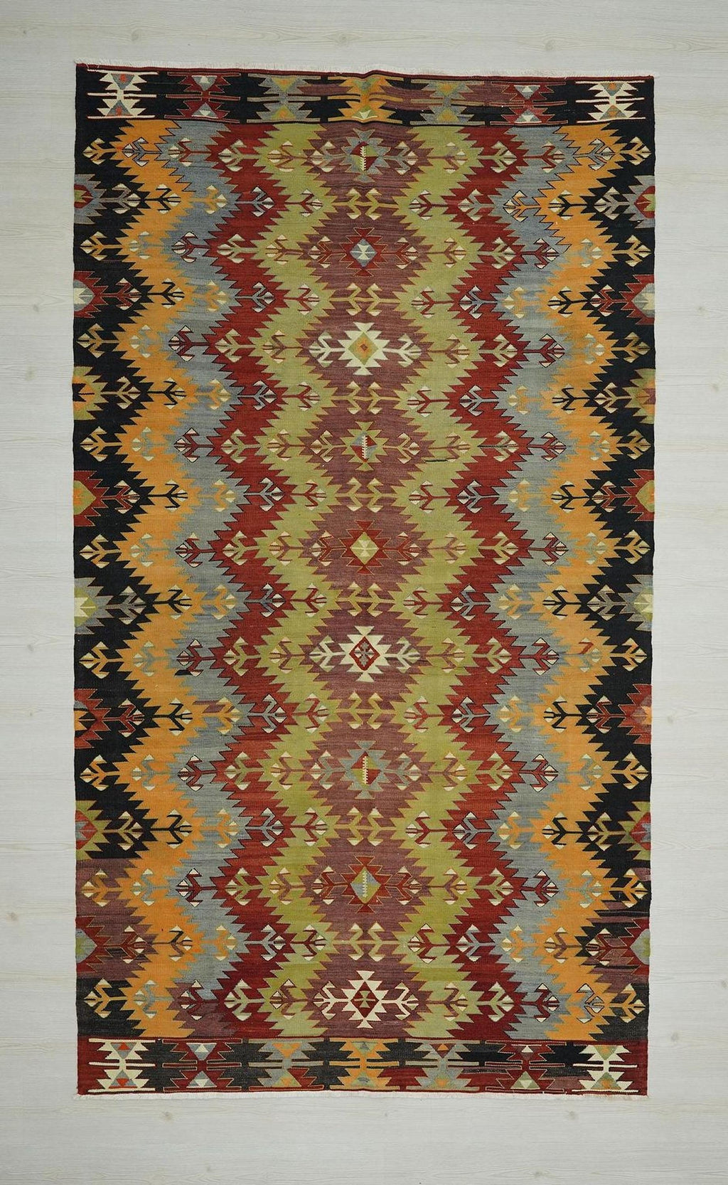 Antique Village Turkish Kilim Rug: Colorful Mid-Century Style Home Living Decor Rugs, 5.6x9.8 ft