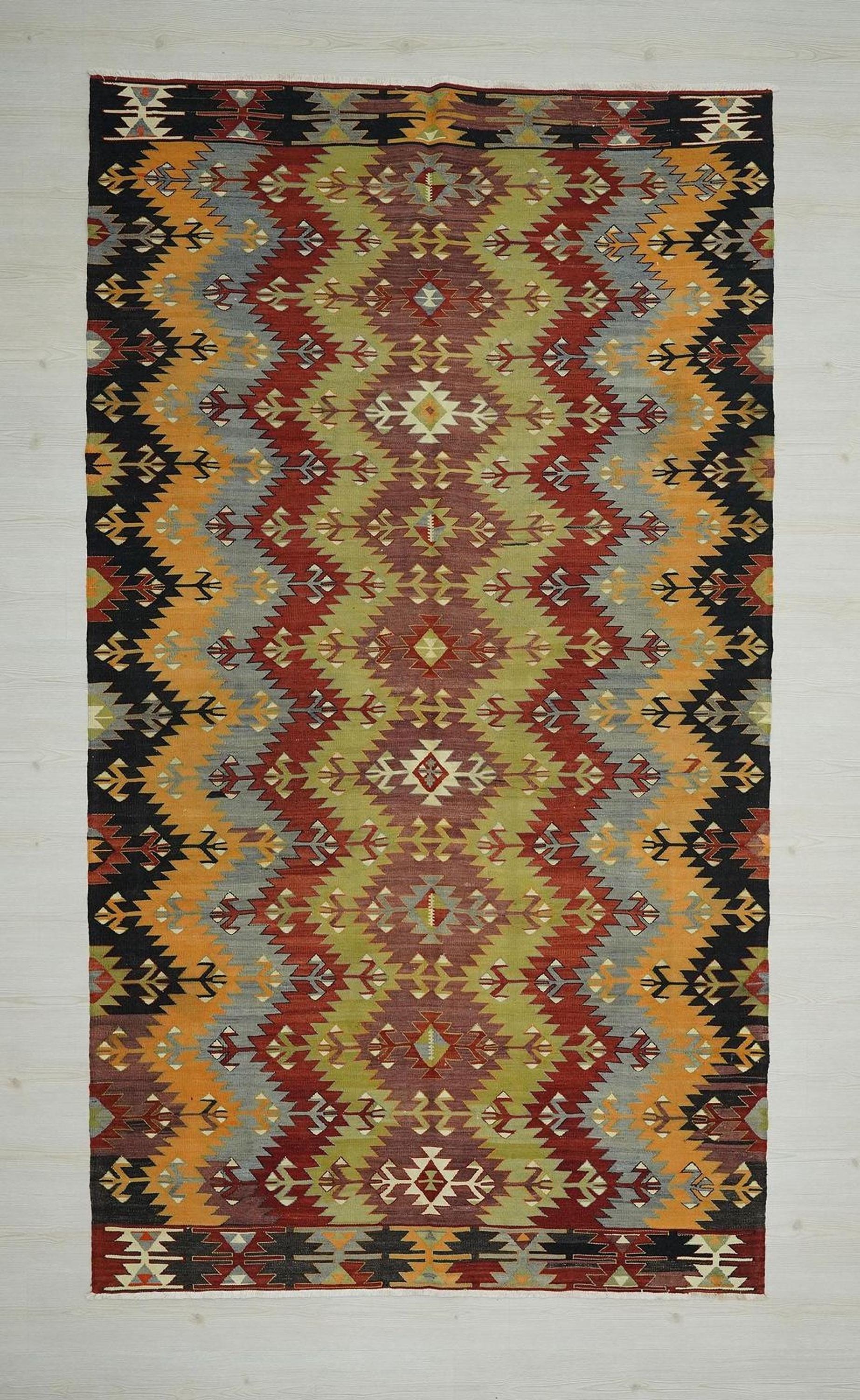 Antique Village Turkish Kilim Rug: Colorful Mid-Century Style Home Living Decor Rugs, 5.6x9.8 ft