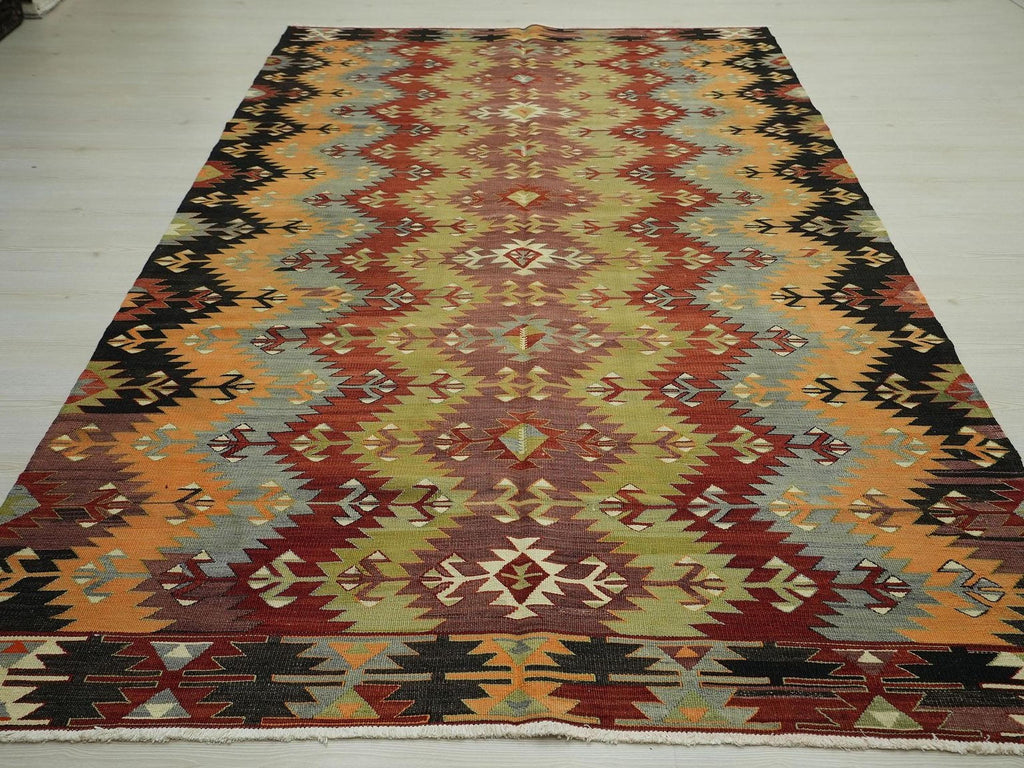 Antique Village Turkish Kilim Rug: Colorful Mid-Century Style Home Living Decor Rugs, 5.6x9.8 ft