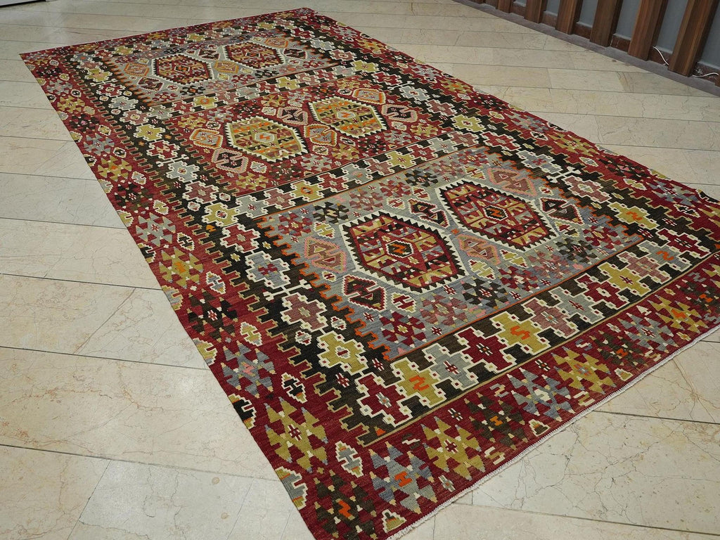Antique Turkish Kilim Rug: 1940s Unique Handmade Wool Rugs 6,2x11,7 Feet.