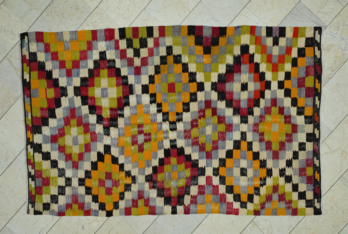 5x8 Old Turkish Kilim Rug: Antique Flat Woven Rugs
