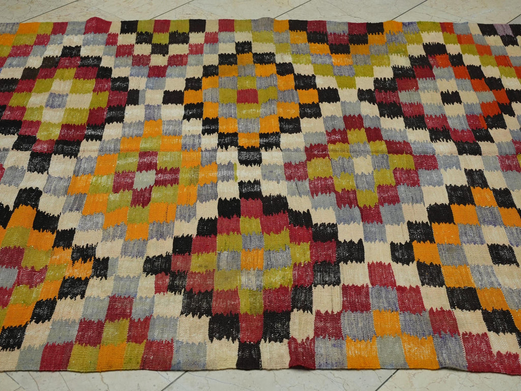 5x8 Old Turkish Kilim Rug: Antique Flat Woven Rugs