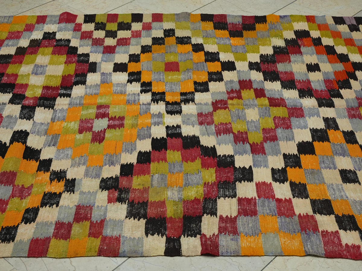 5x8 Old Turkish Kilim Rug: Antique Flat Woven Rugs