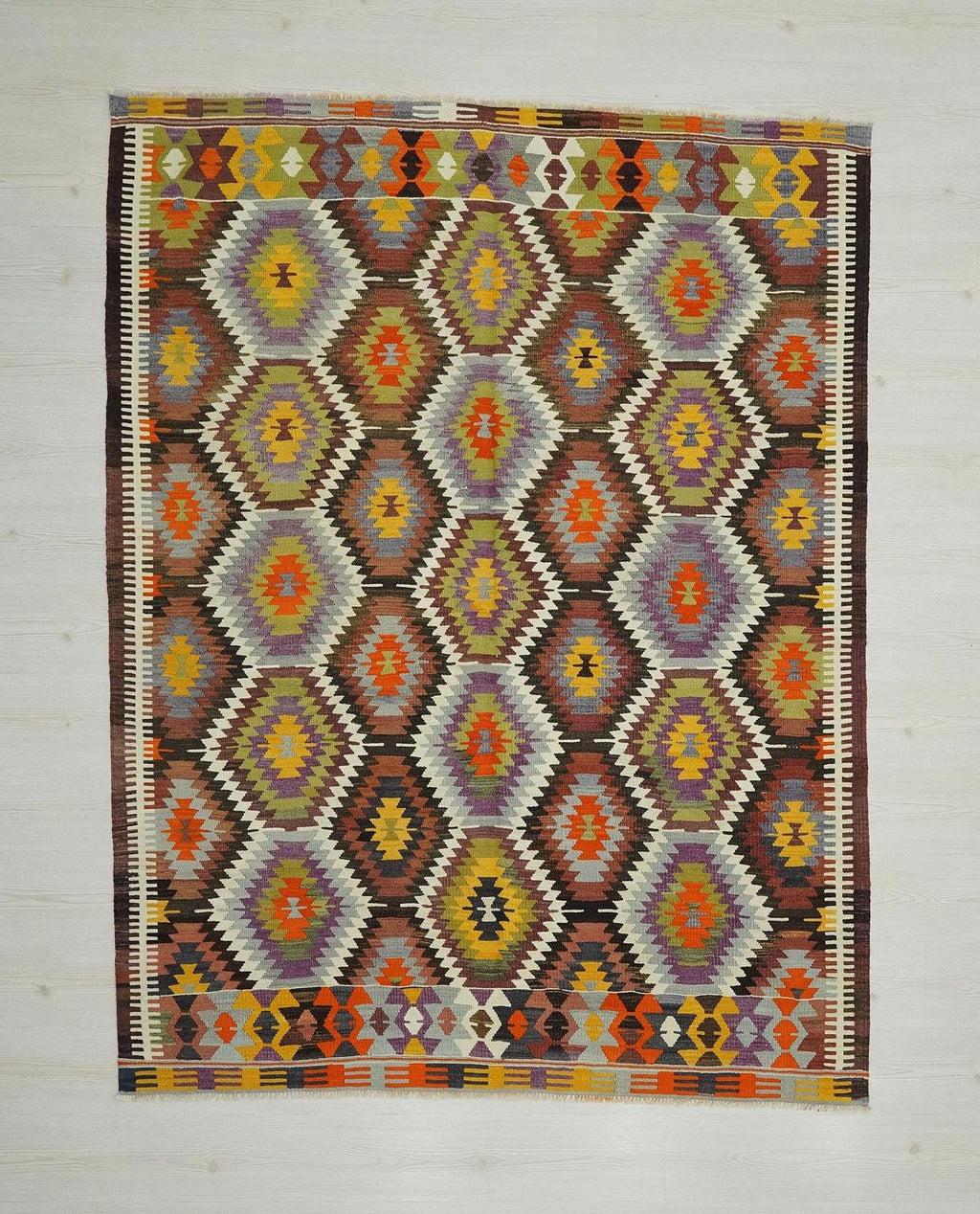 Colorful Old Turkish Kilim Rug: 5.6x7.2 ft,Handmade Antique Flat Woven Rugs.