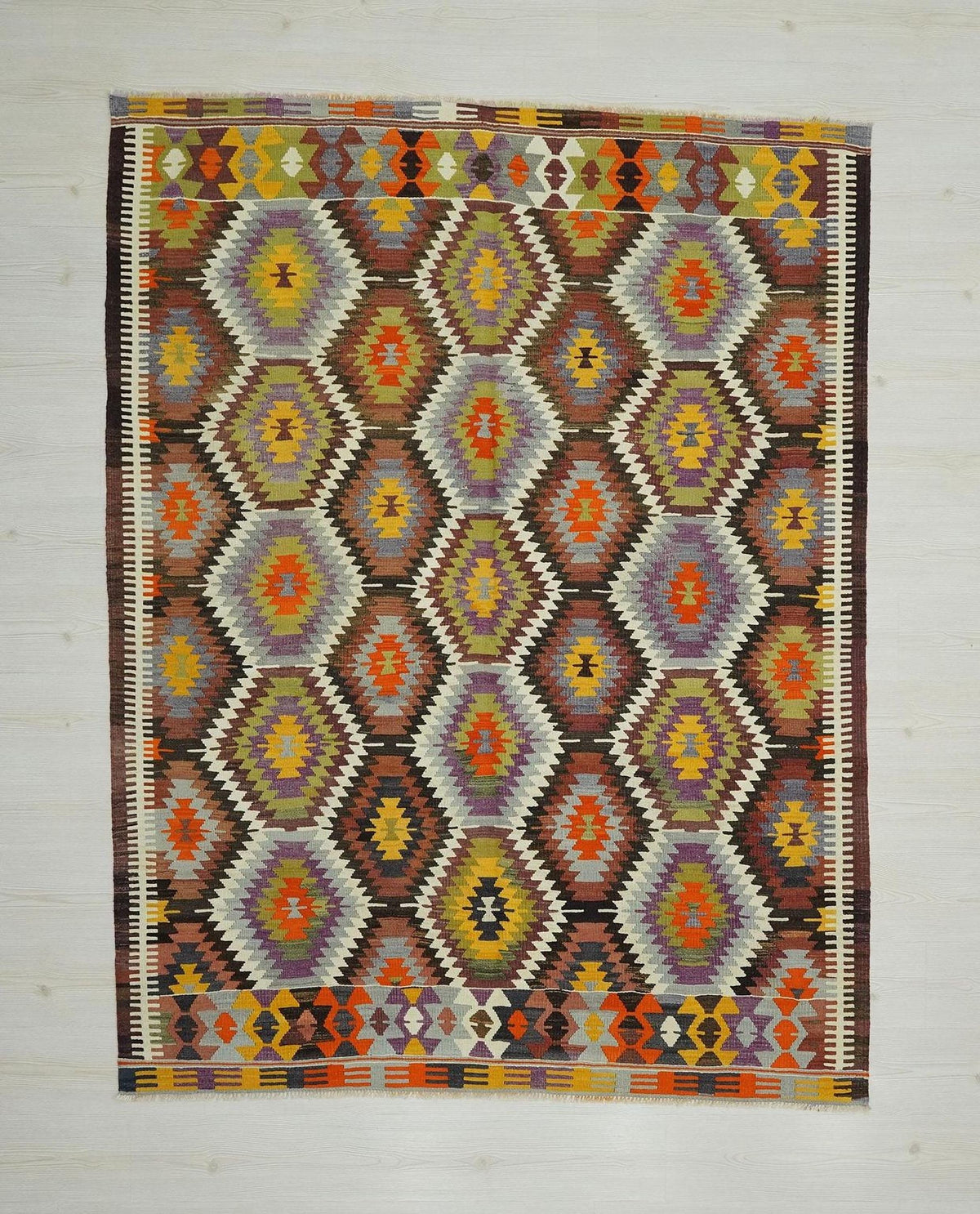 Colorful Old Turkish Kilim Rug: 5.6x7.2 ft,Handmade Antique Flat Woven Rugs.