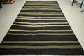Oversized Goat Hair Kilim Rug: Dark Brown & Gray Striped Rugs, 6.3x11.2 ft.