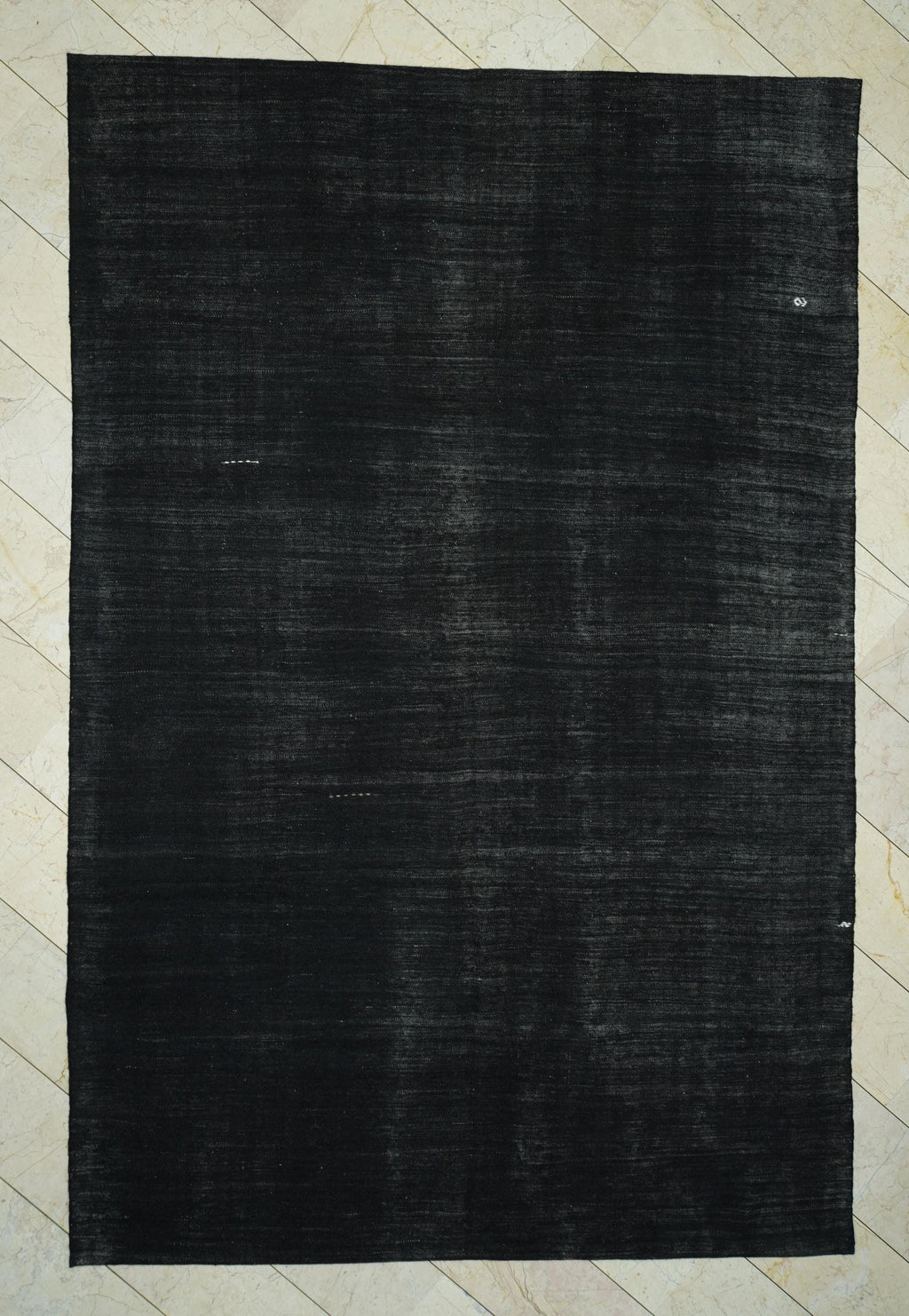 Vintage Goat Hair Kilim Rug: 7.6x11.5 Ft,Natural Dark Brown Anatolian Flat Weave Rugs.