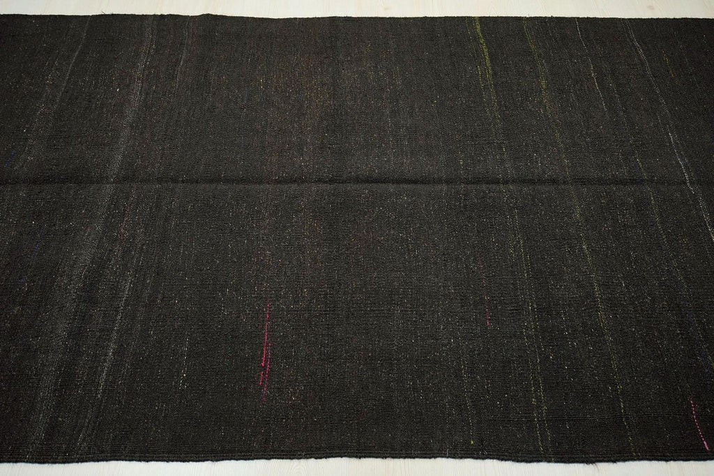 Dark Brown Goat Hair Kilim Rug: 4.8"x11' Vintage Turkish Flat Weave