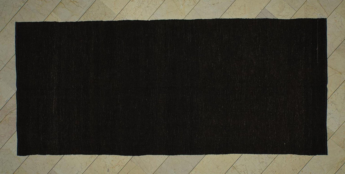 Vintage Brown Goat Hair Kilim Rug: 5.2"x11.7' Anatolian Flat Weave Rugs.