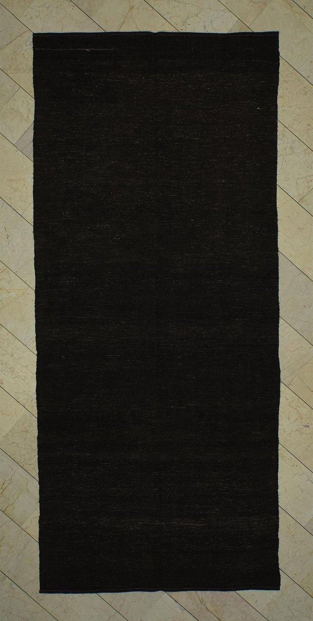 Vintage Brown Goat Hair Kilim Rug: 5.2"x11.7' Anatolian Flat Weave Rugs.