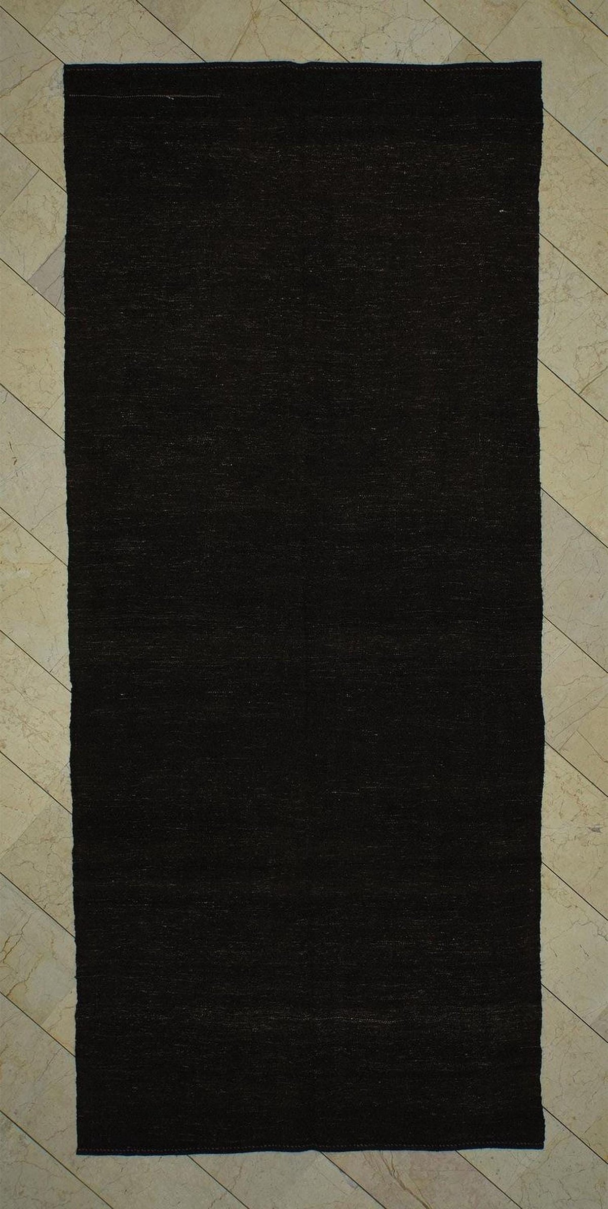 Vintage Brown Goat Hair Kilim Rug: 5.2"x11.7' Anatolian Flat Weave Rugs.