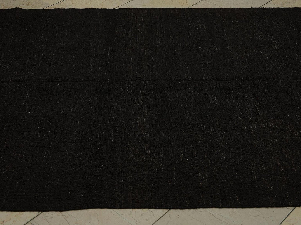 Vintage Brown Goat Hair Kilim Rug: 5.2"x11.7' Anatolian Flat Weave Rugs.