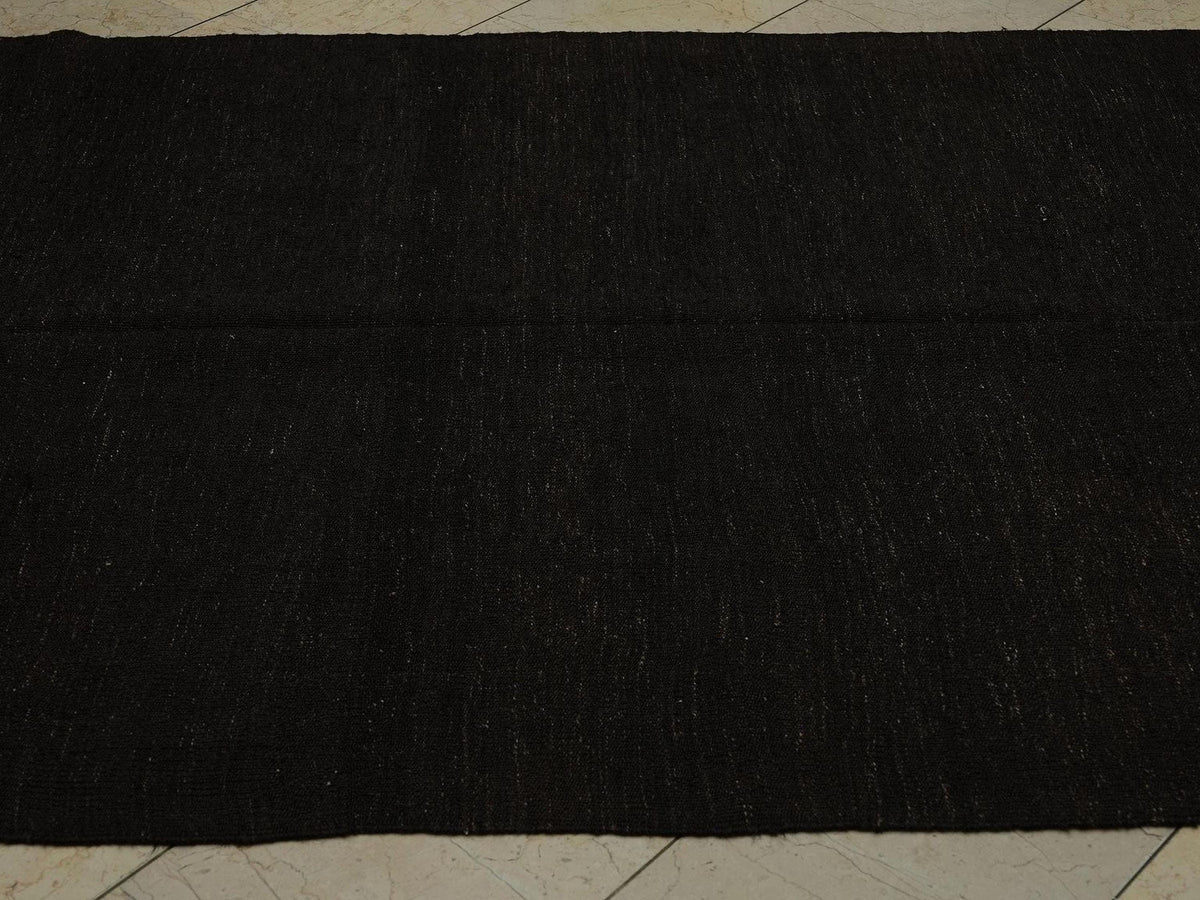 Vintage Brown Goat Hair Kilim Rug: 5.2"x11.7' Anatolian Flat Weave Rugs.