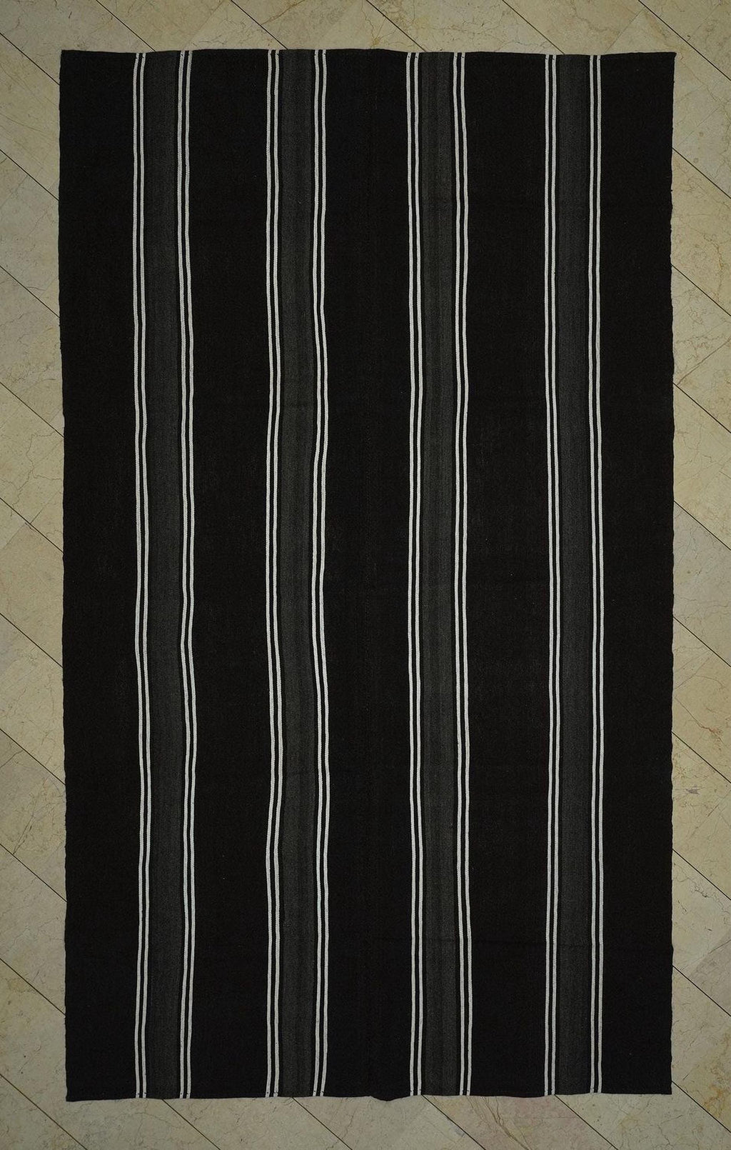 Striped Goat Hair Kilim Rug: Black and White Outdoor Spring Decor Rugs,7"x12,2" Feet.