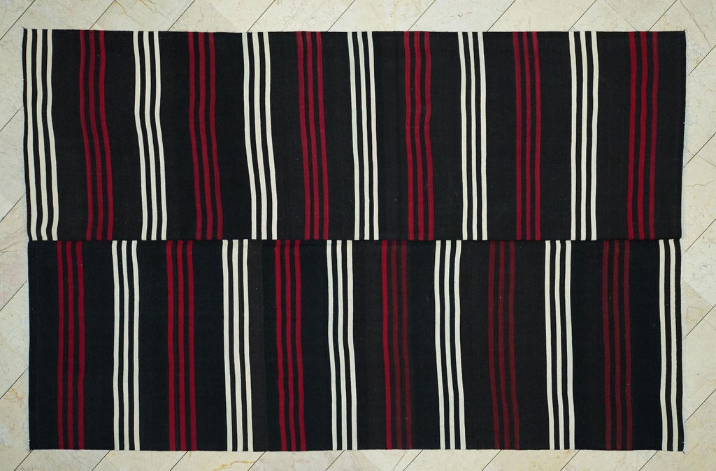 Large Striped Design Goat Hair Kilim Rug: Outdoor Decor Rugs, 7,2x11 Feet.