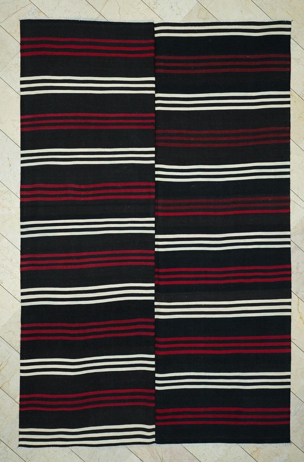 Large Striped Design Goat Hair Kilim Rug: Outdoor Decor Rugs, 7,2x11 Feet.
