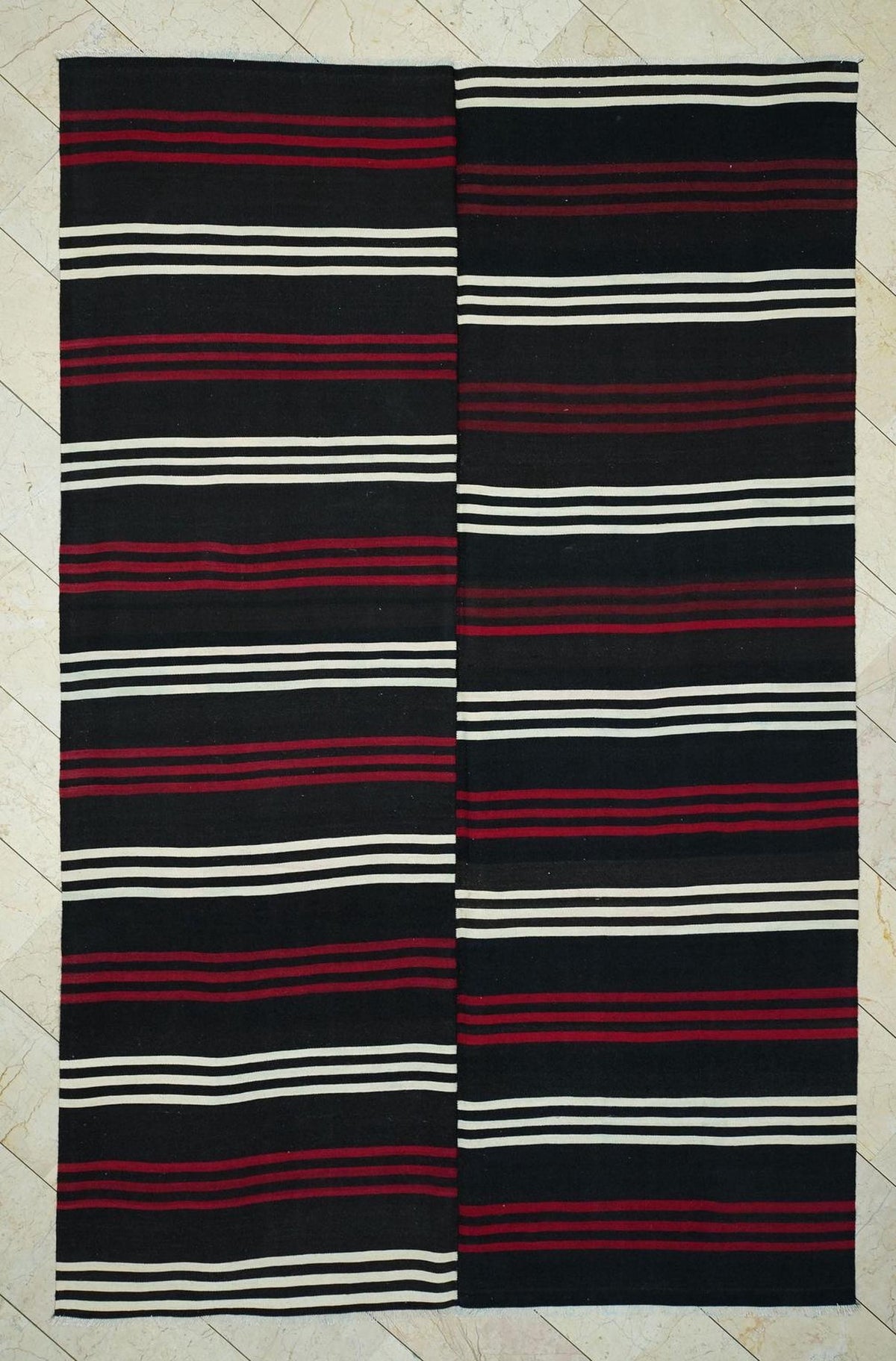 Large Striped Design Goat Hair Kilim Rug: Outdoor Decor Rugs, 7,2x11 Feet.