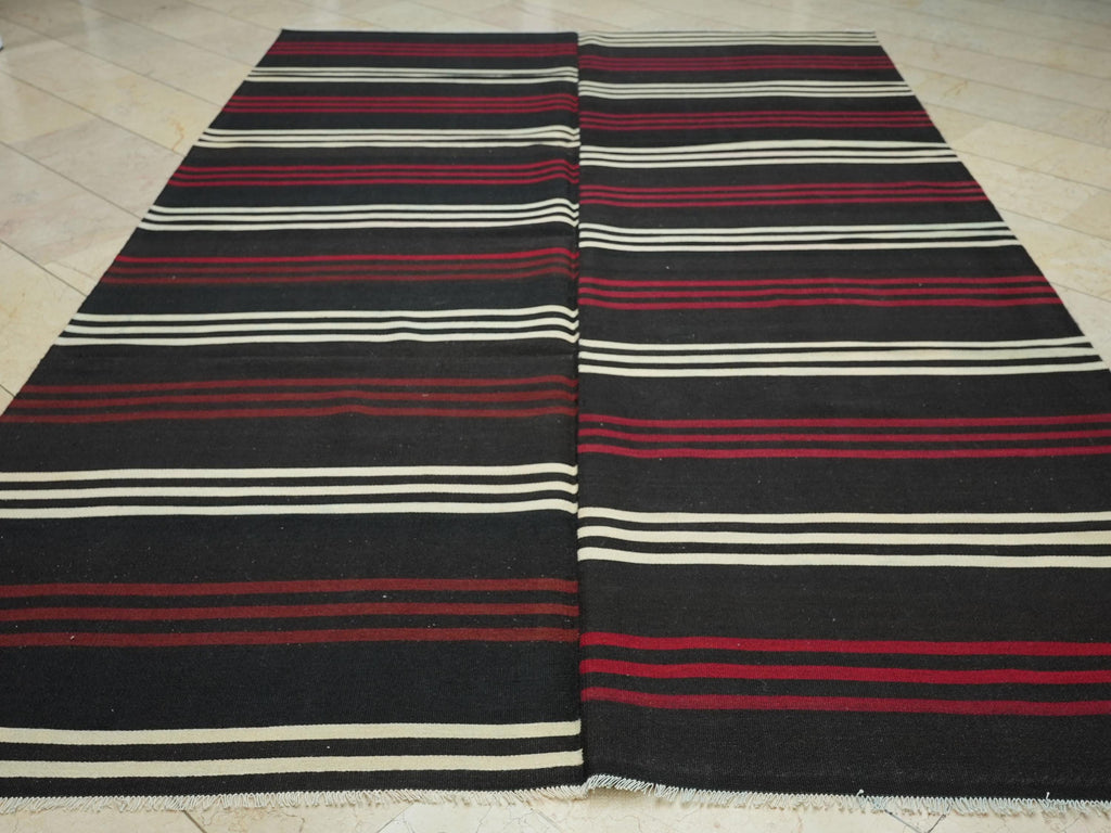 Large Striped Design Goat Hair Kilim Rug: Outdoor Decor Rugs, 7,2x11 Feet.
