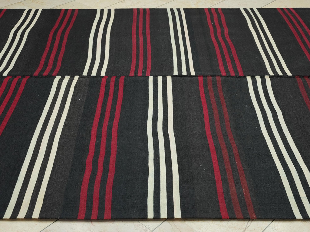 Large Striped Design Goat Hair Kilim Rug: Outdoor Decor Rugs, 7,2x11 Feet.