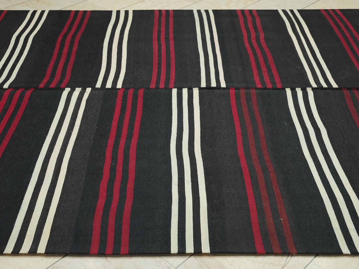 Large Striped Design Goat Hair Kilim Rug: Outdoor Decor Rugs, 7,2x11 Feet.