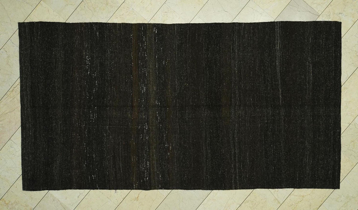 Outdoor Decor Dark Brown Goat Hair Kilim Rug:5.3x10.2 Feet,Turkish Flat Woven Rugs