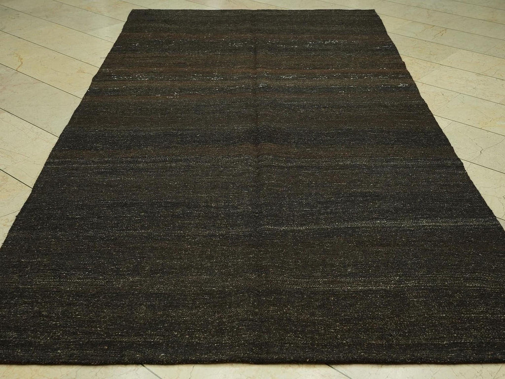 Outdoor Decor Dark Brown Goat Hair Kilim Rug:5.3x10.2 Feet,Turkish Flat Woven Rugs