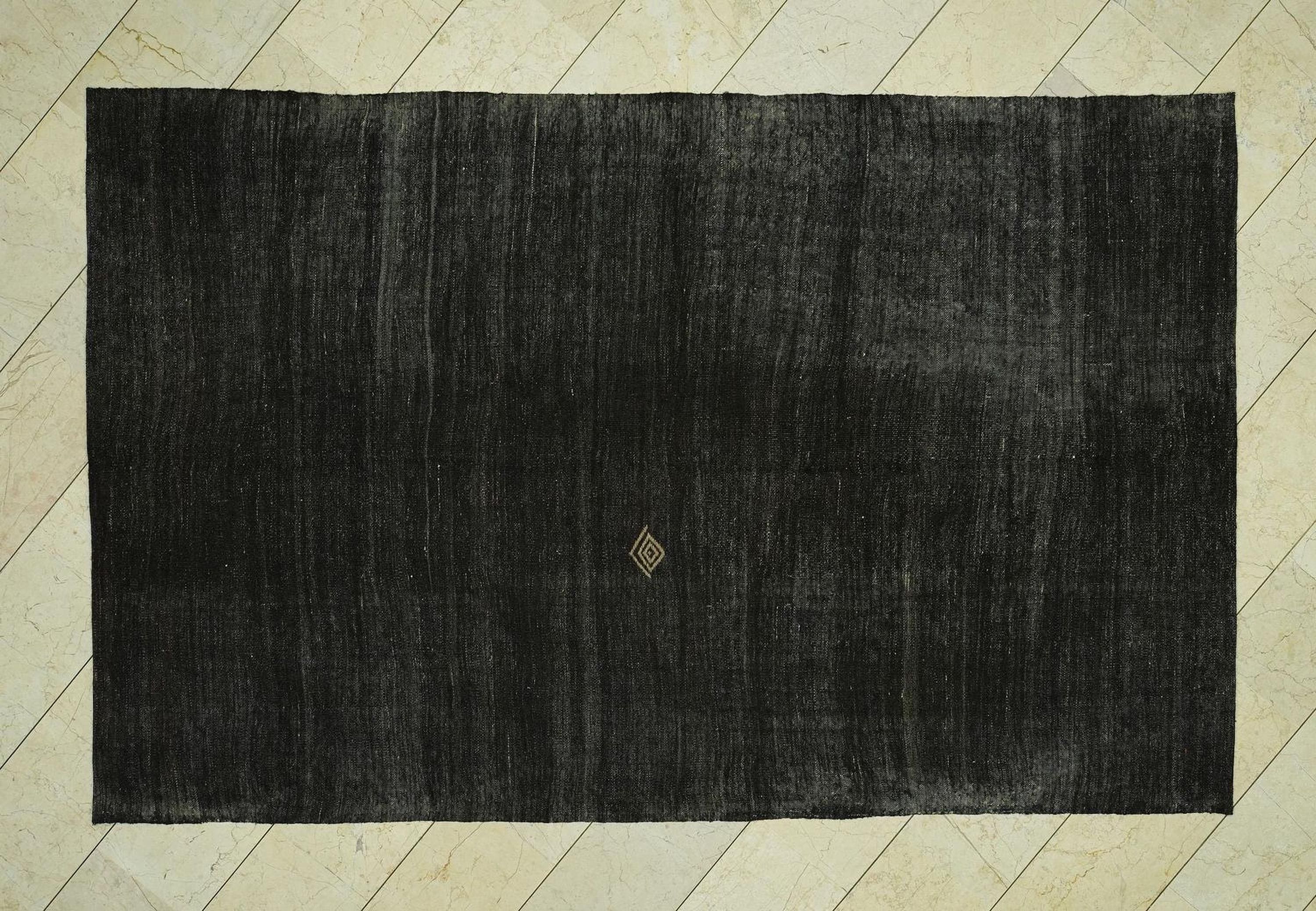 Plain Dark Brown Natural Goat Hair Kilim Rug: 6x9.3 Feet,Turkish Nomadic Handwoven Rugs