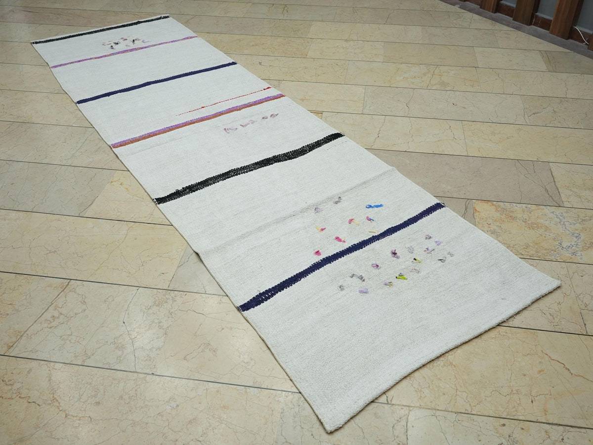 Vintage Hemp Rug Runner: Turkish Organic Kilim, Minimalist Stripe Decor Rugs, 2.9x9.8 ft.