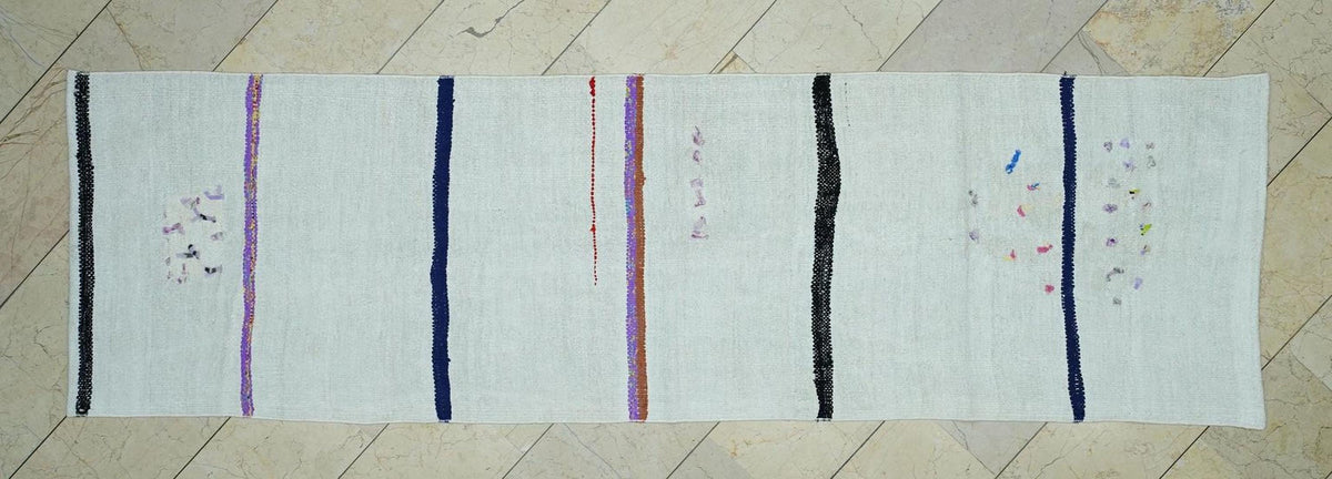 Vintage Hemp Rug Runner: Turkish Organic Kilim, Minimalist Stripe Decor Rugs, 2.9x9.8 ft.