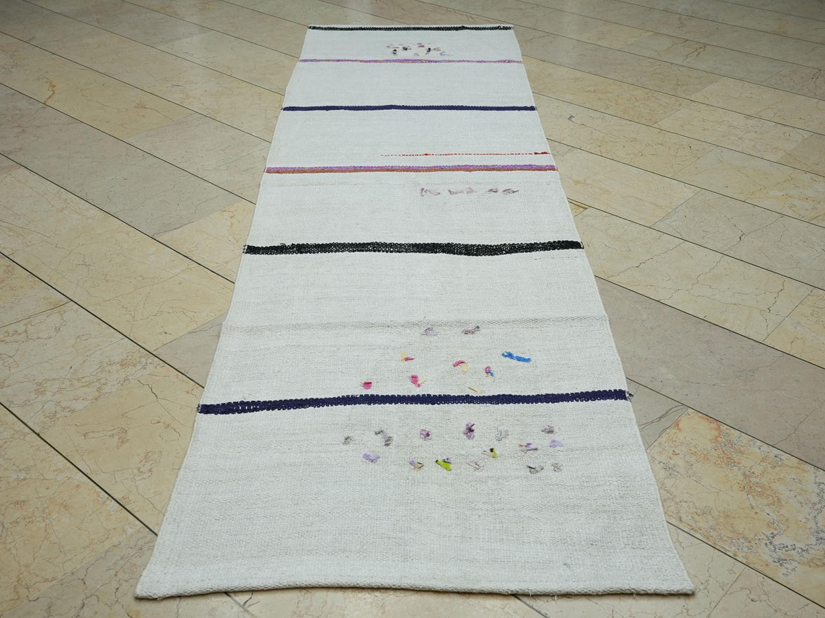 Vintage Hemp Rug Runner: Turkish Organic Kilim, Minimalist Stripe Decor Rugs, 2.9x9.8 ft.