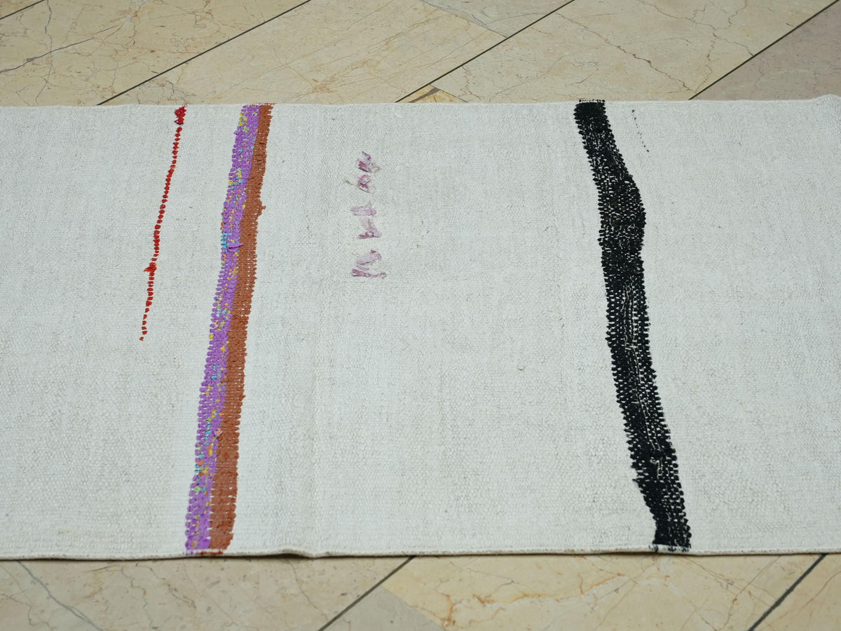 Vintage Hemp Rug Runner: Turkish Organic Kilim, Minimalist Stripe Decor Rugs, 2.9x9.8 ft.