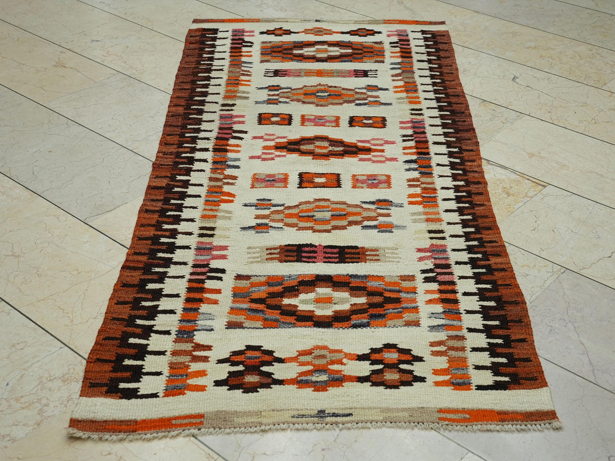 Unique Turkish Wool Kilim Rug Runner: 2.8x6.5 Feet,Small Size Handmade Rugs.