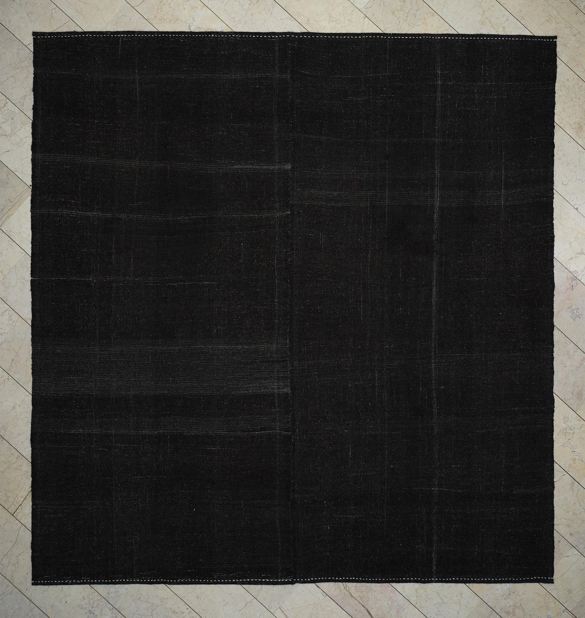 11x11 Square Dark Brown Nomadic Goat Hair Kilim Rug,Moody Decor Rugs.