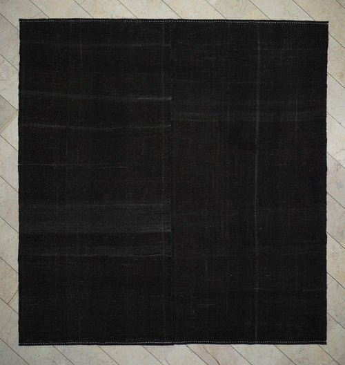11x11 Square Dark Brown Nomadic Goat Hair Kilim Rug,Moody Decor Rugs.
