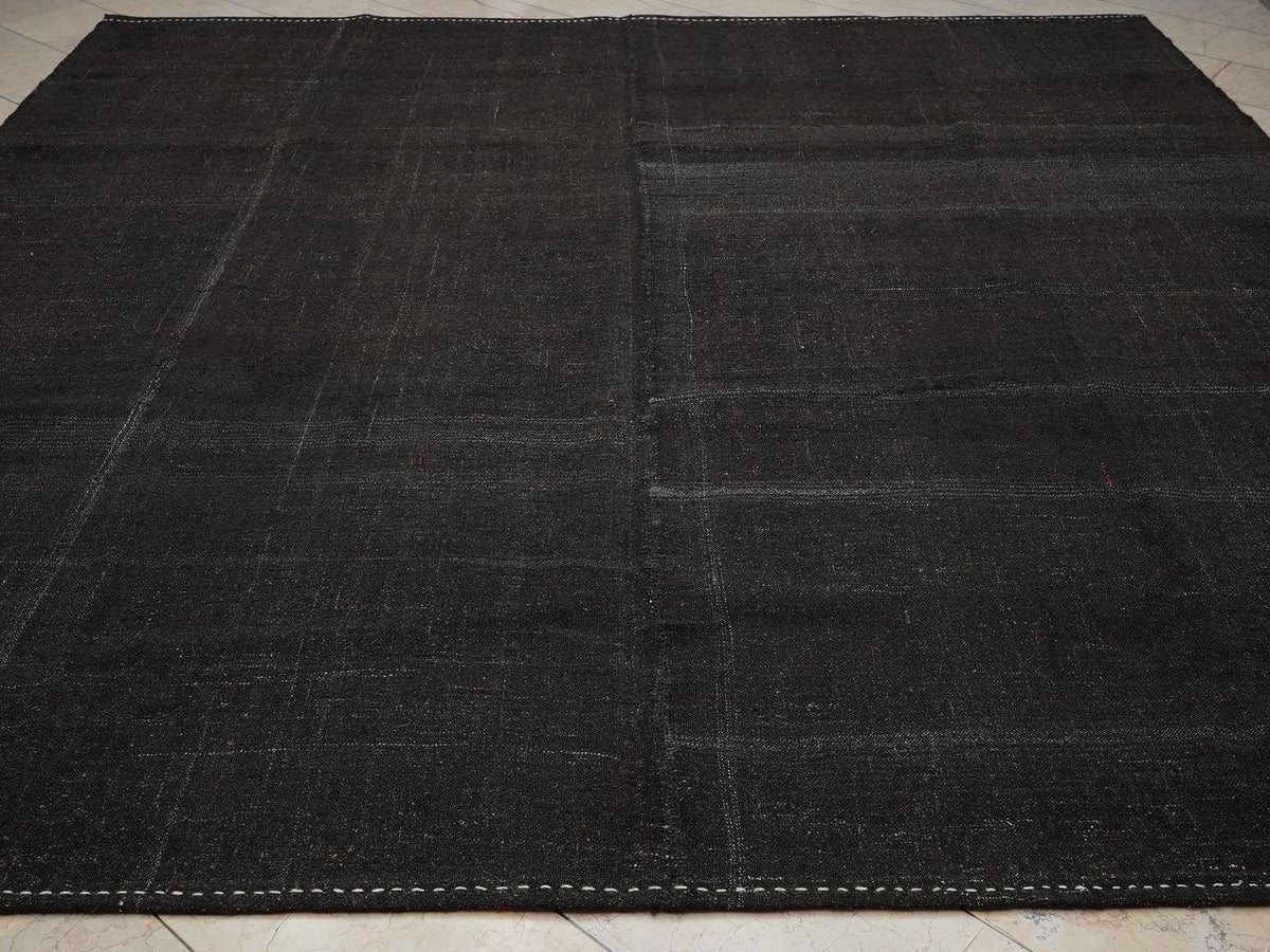 11x11 Square Dark Brown Nomadic Goat Hair Kilim Rug,Moody Decor Rugs.