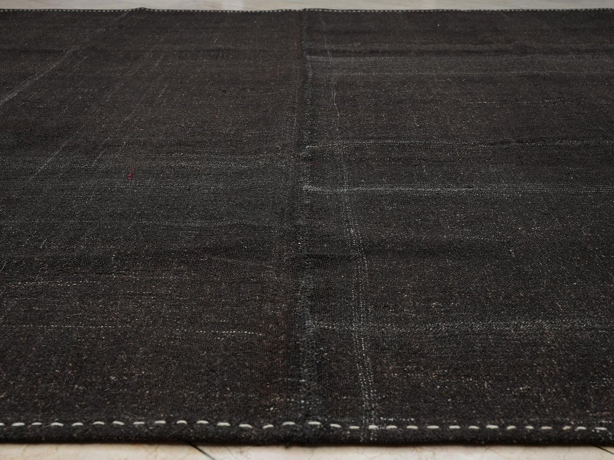 11x11 Square Dark Brown Nomadic Goat Hair Kilim Rug,Moody Decor Rugs.
