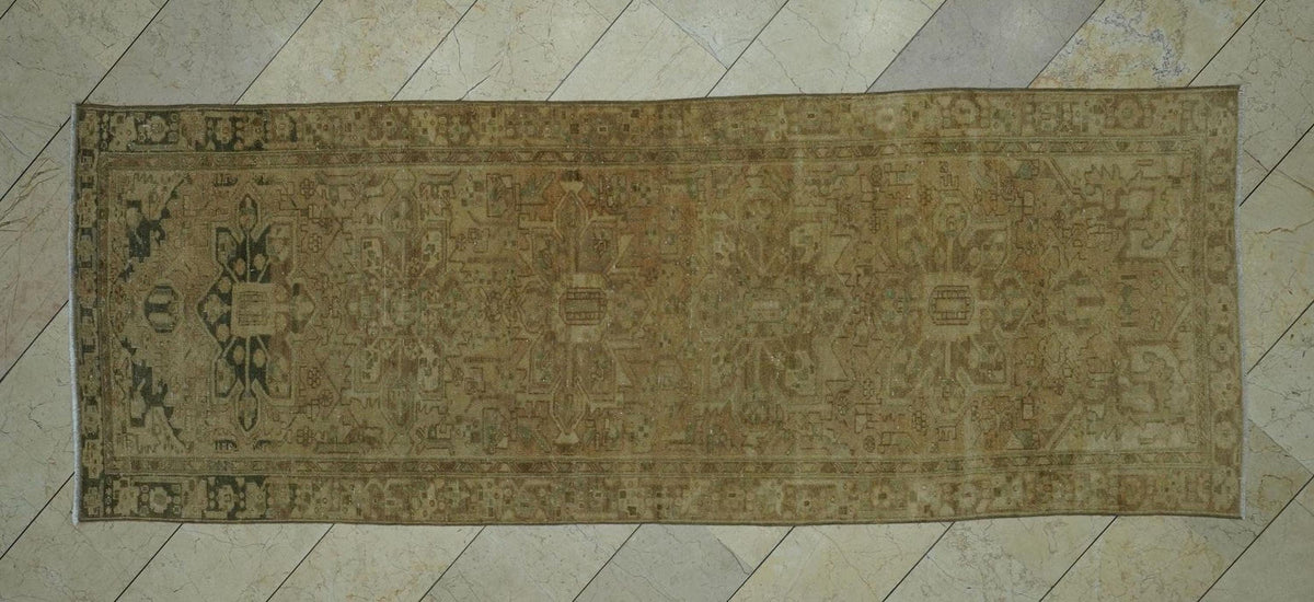 4x10 Antique Oriental Rug Runner,Faded Colors Vintage Turkish Carpet Runners.